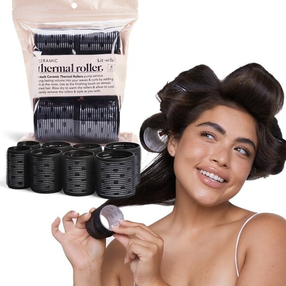 KITSCH Ceramic Thermal Rollers (8  pack-Black) BRAND NEW IN PACKAGE! - Picture 1 of 9